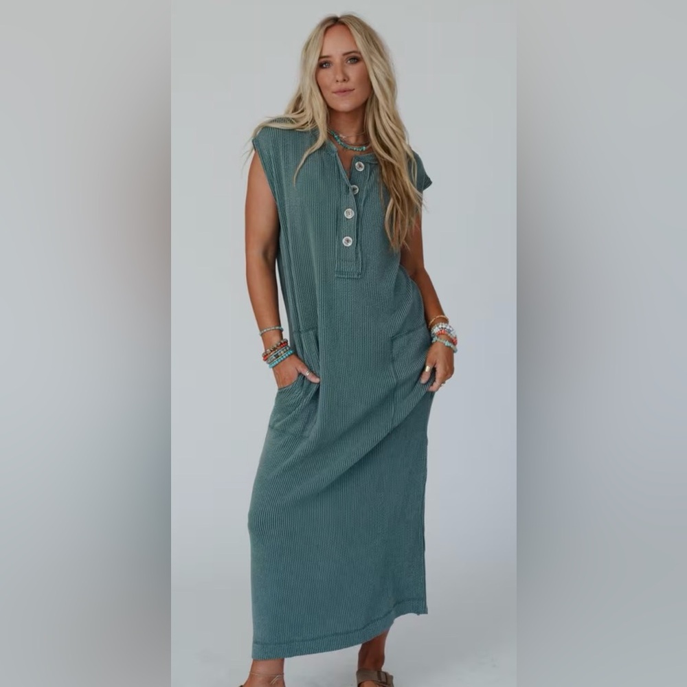 Three Bird Nest Teal Sleeveless Maxi Dress New W Tags